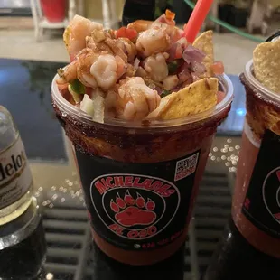 Delicious shrimp cocktail michelada