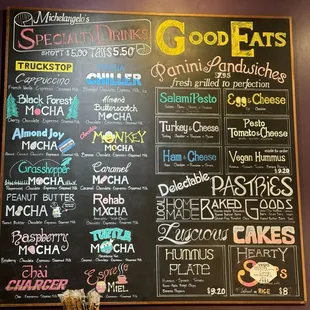 Specialty drinks menu