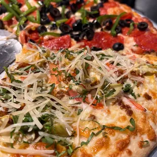 1/2 Creation of Adam, 1/2 pepperoni, olives &amp; bell pepper