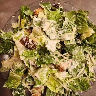 Small Ceasar salad... really good! Fresh crisp lettuce good dressing and amazing croutons