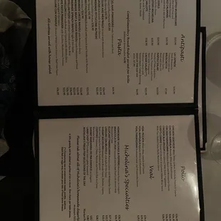 Current menu/pricing