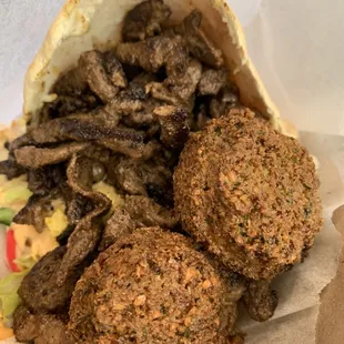 Steak Shawarma (6oz.) and Falafels