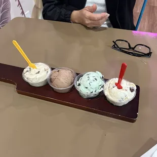 Rum raisin , Groveland Chocolate, mint chocolate chip, caramel something?