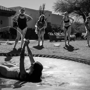 These bridesmaids rented an Airbnb in Tucson and had a great time with the trampoline and water balloons!