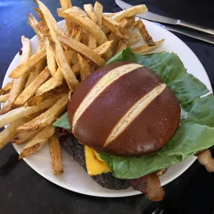 Tasty bacon cheeseburger