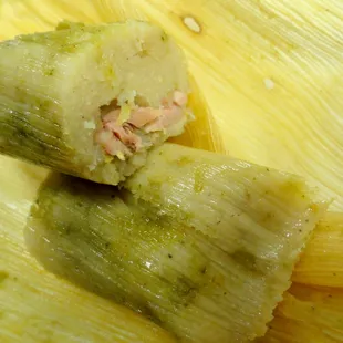 Chicken Tamales in corn husk