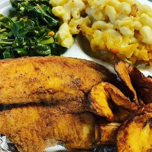 Fried Whiting w/Collard Greens, Mac &amp; Cheese, Plantains