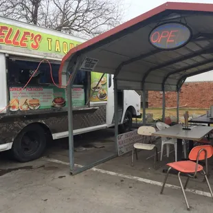 Taco truck with covered seating