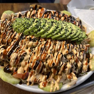 The Ceviche Nachos are a work of (delicious) art!