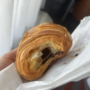 Fresh out of the oven chocolate croissant