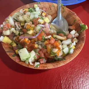 Shrimp tostada or should a say vegetables tostada. Or pico de gallo tostada.