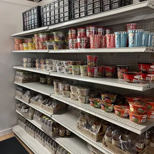 shelves of ramen and yogurt