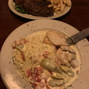 Glazed Lemon Chicken Scaloppini and 14oz Ribeye! Both were delicious!