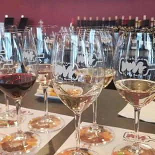 a row of wine glasses