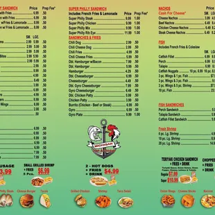 the menu for the restaurant