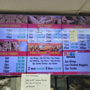 a menu for the restaurant