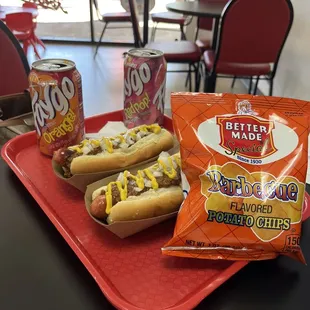 Coney hot dogs and better made chips and Faygo