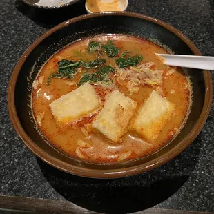 Spicy miso Katsu ramen ( I subbed the pork with tempura tofu)
