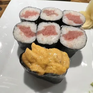 Tuna sushi and Uni sushi