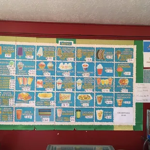 a menu on the wall
