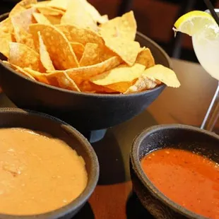 Michoacán chips, salsa and bean dip! Delicious!