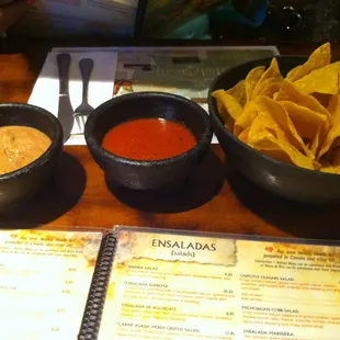 Chips with salsa and bean dip--yummy!!!