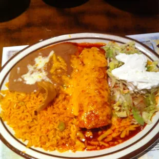 Enchilada stuffed with chicken and beef!