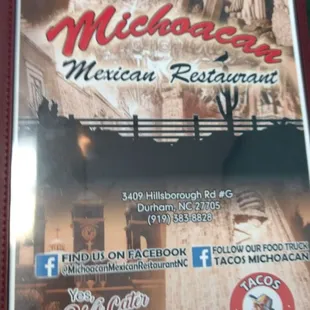 Cover of the thick glossy American Mexican menu