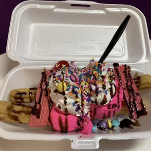 Churro Sundae with Birthday Cake Ice Cream flavor