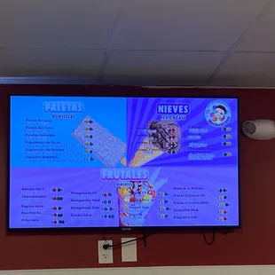 a menu on the wall