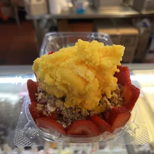 Fruit bowl with sorbet
