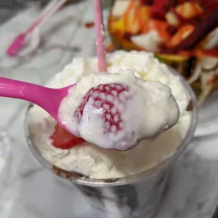 a spoon full of ice cream