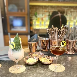 Cocktails and snacks