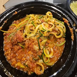 Cortonese pasta with zucchini noodles (extra $2). I appreciate having this option.