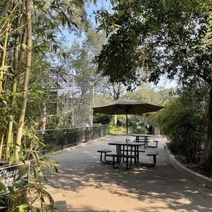 Picnic tables at the zoo