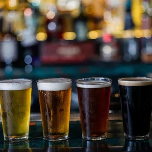 a row of beer glasses