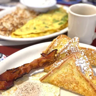 French toast, egg and bacon