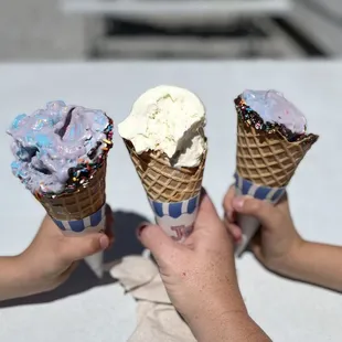 Yummy waffle cones and ice cream