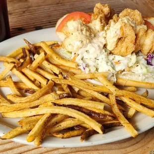 Shrimp po&apos;boy &amp; fries.