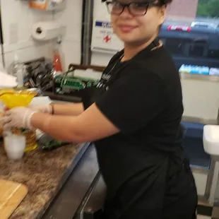 Mickey's Daughter Nisa helping with the prepping for the day.