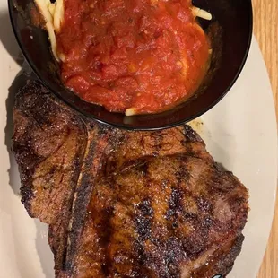 T - bone  with side of Spaghetti
