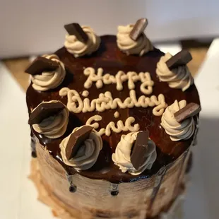 Mocha cake with chocolate/caramel drizzle