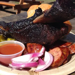 Austin Chronicle Rated Best Beef Rib in Austin and some House Made Andouille Sausage for good measure