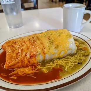 Solid lunch! Carne adovada burrito, Christmas.