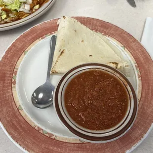 Flour tortilla and salsa