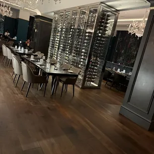 Wine cellar in the middle of the dining room
