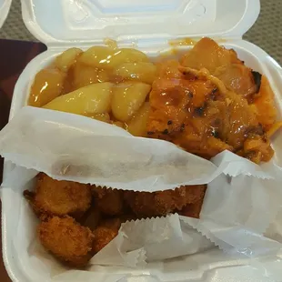 Fried scallops, yams, baked apples
