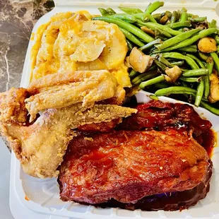 2 BBQ Pork Ribs, 3 Chicken Wings with 2 SIDES