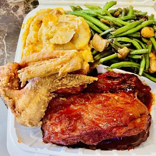 2 BBQ Pork Ribs, 3 Chicken Wings with 2 SIDES