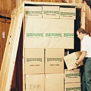 Loading a container for storage.